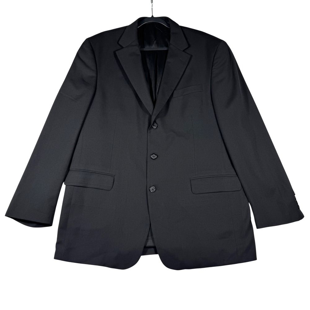 Stafford Men's 44L Worsted Wool 3 Button Blazer Suit Jacket Black Suit Coat